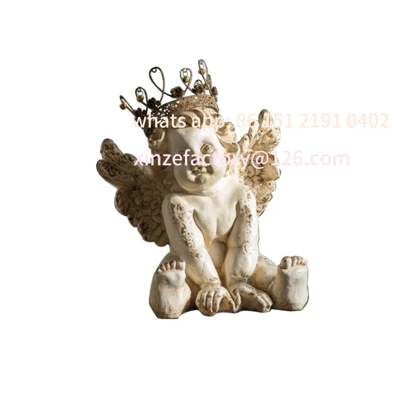 

Customizable Living Room TV Cabinet White Decorative Angel Ornament Resin Vintage Old Cute Character Sculpture Statue Crafts