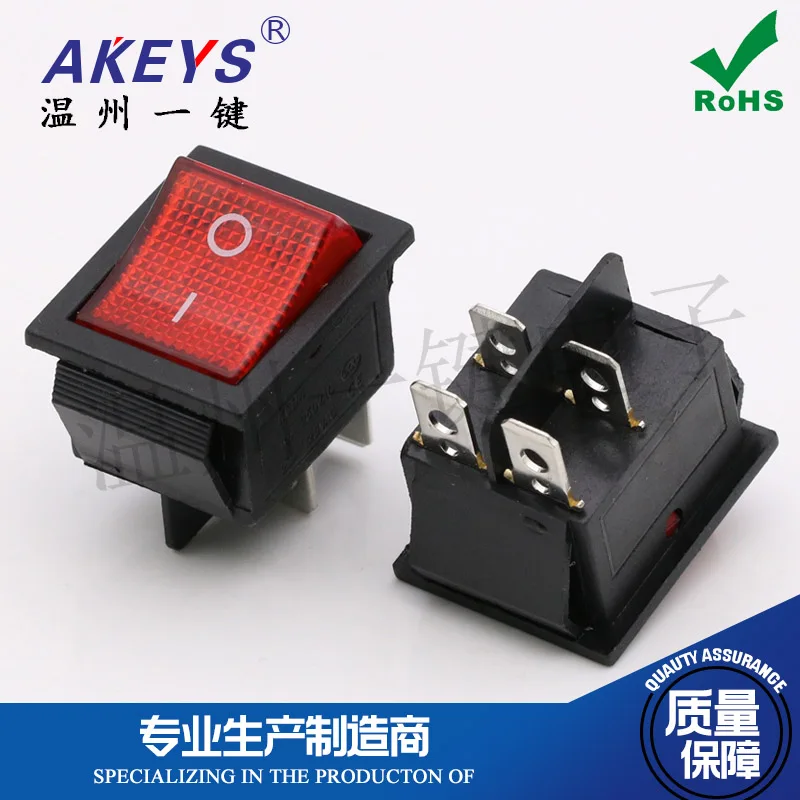 2pcs KCD4-201N 24V Red with Light Rocker Switch 25*31mm 4-Pin 2-Positons Double Knife Rocker Power Welding Machine