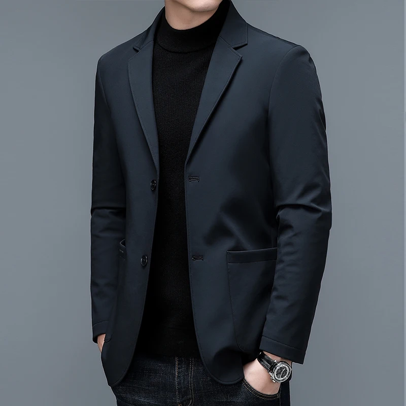 

2025 Men's fashionable, stylish and versatile solid color casual suit, 90 down jacket, men's lapel slim and light
