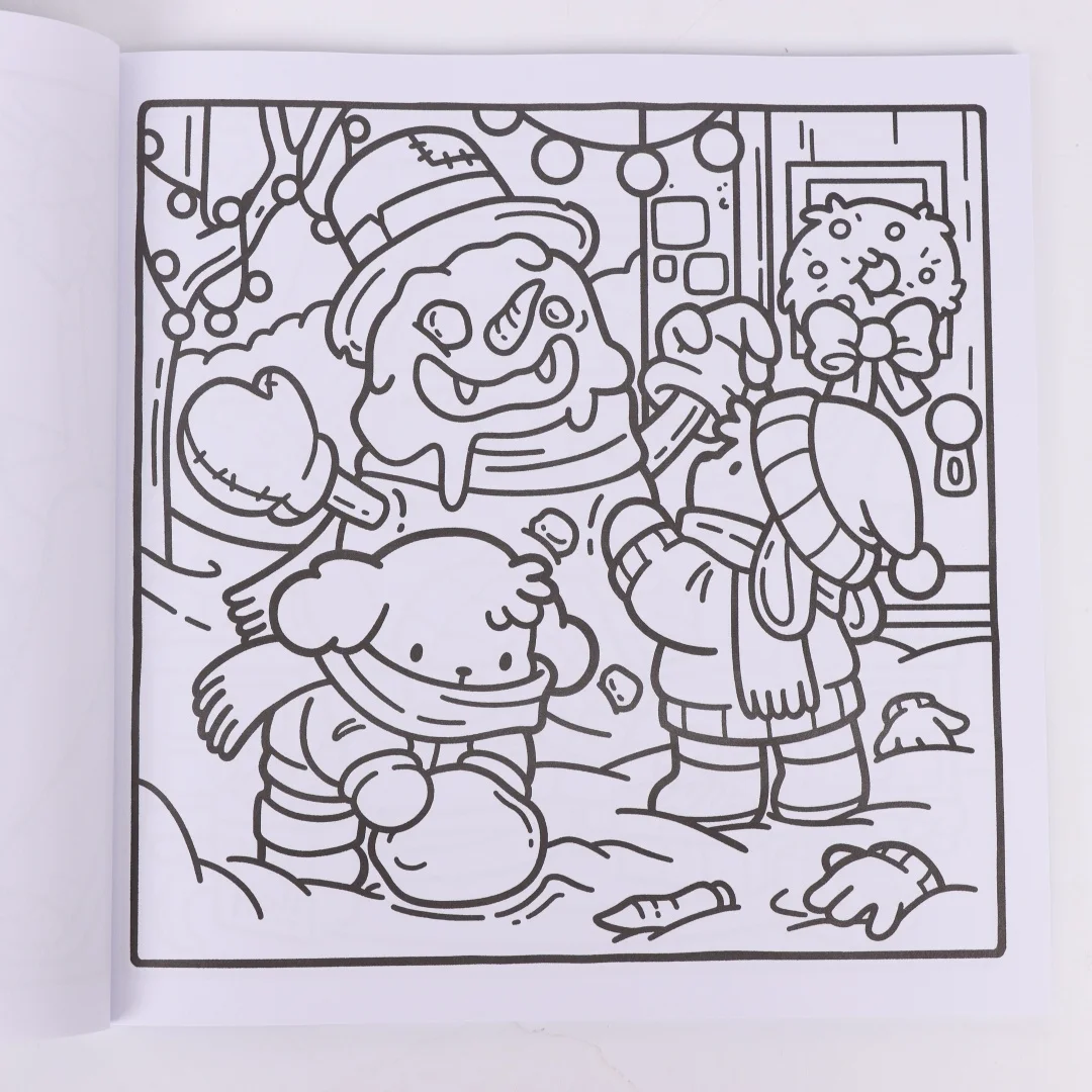 Straszny Boże Narodzenie: Urocza kolorowanka dla dorosłych i nastolatków z uroczymi postaciami i przytulnymi scenkami świątecznymi do relaksu.