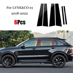 6PCS Polished Pillar Posts Gloss Black Fit For LYNK&CO 01 2018 - 2024 Window Trim Cover BC Column Sticker