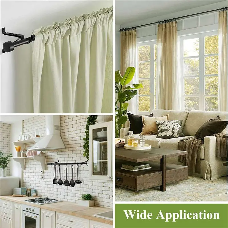 TFTP-12X Curtain Rod Bracket, Adjustable Heavy Duty Curtain Rod Holders, Black Curtain Rods Hooks Hangers