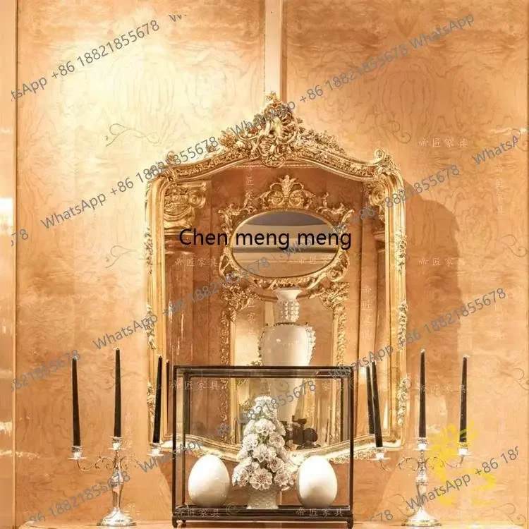 

French Half-Round Entryway Table European New Classical Dressing Table Dressing Mirror Side Table Gold Leaf