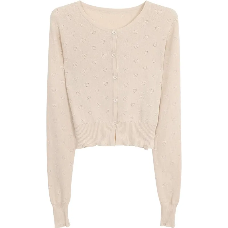 

Korean Fashion Round Neck Knitwear Women's Spring 2024 New Coat Short Sweater Cardigan Thin Design Top Female Clothing