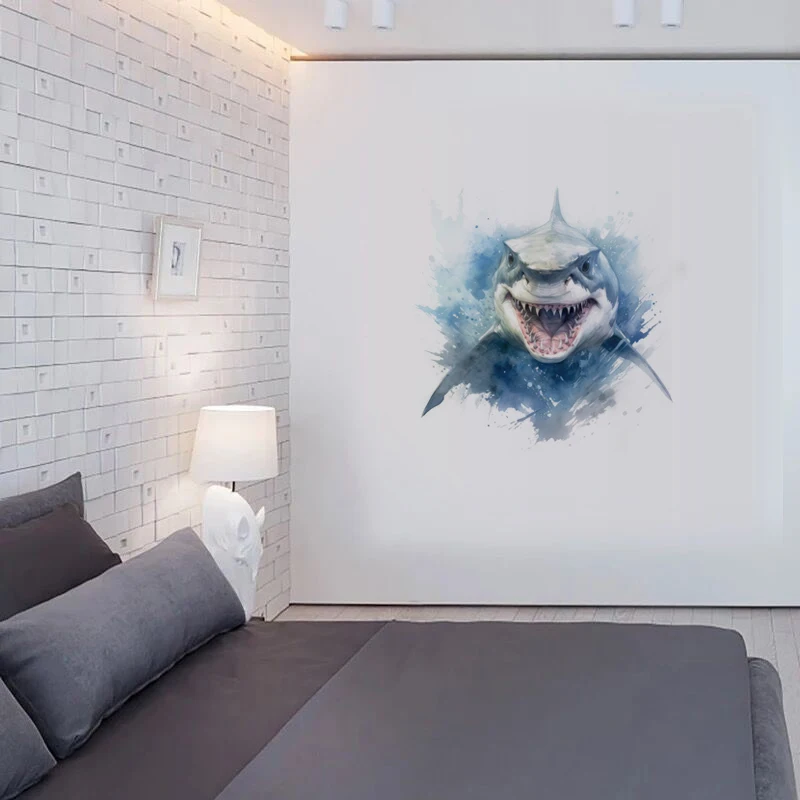 C94#Ferocious Shark Wall Stickers Children\'s Room Background Home Decoration Mural Living Room Wallpaper Funny Decals