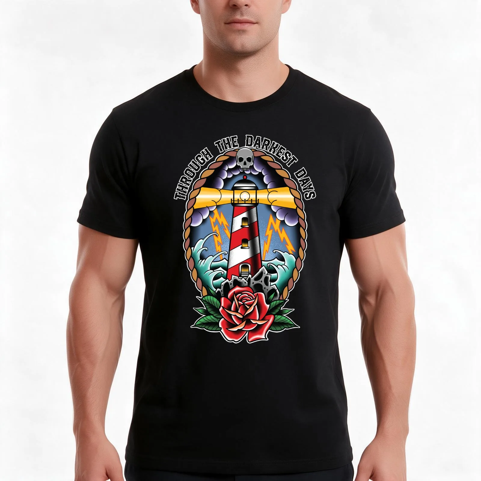 Through The Darkest Days Lighthouse T-Shirt Summer Casual Cotton Tee Oversized Streetwear Tops Vintage Graphic Print