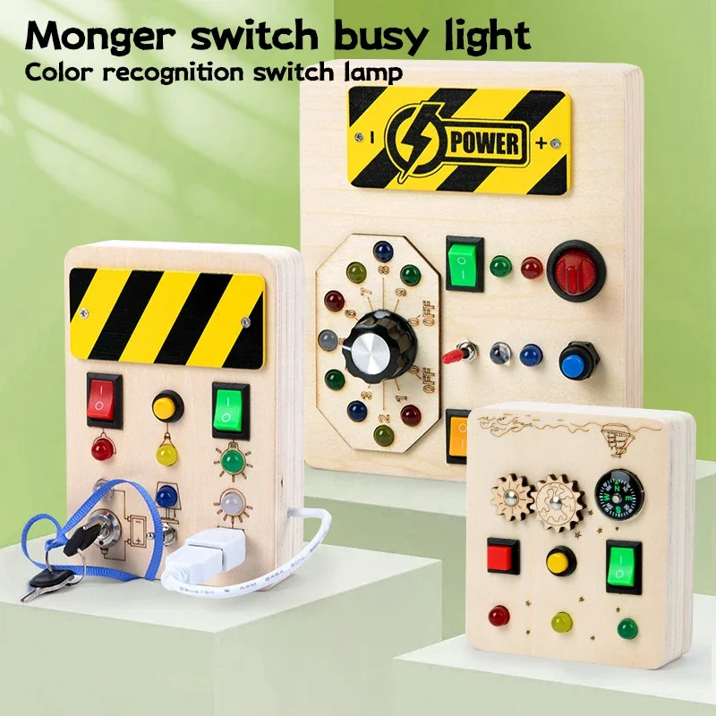 Tablica Montessori z Przełącznikami Świetlnymi LED, Tablica Sterująca, Zabawki Sensoryczne, Drewniana Tablica, Gry dla Dzieci, Puzzle dla Dzieci, Prezenty