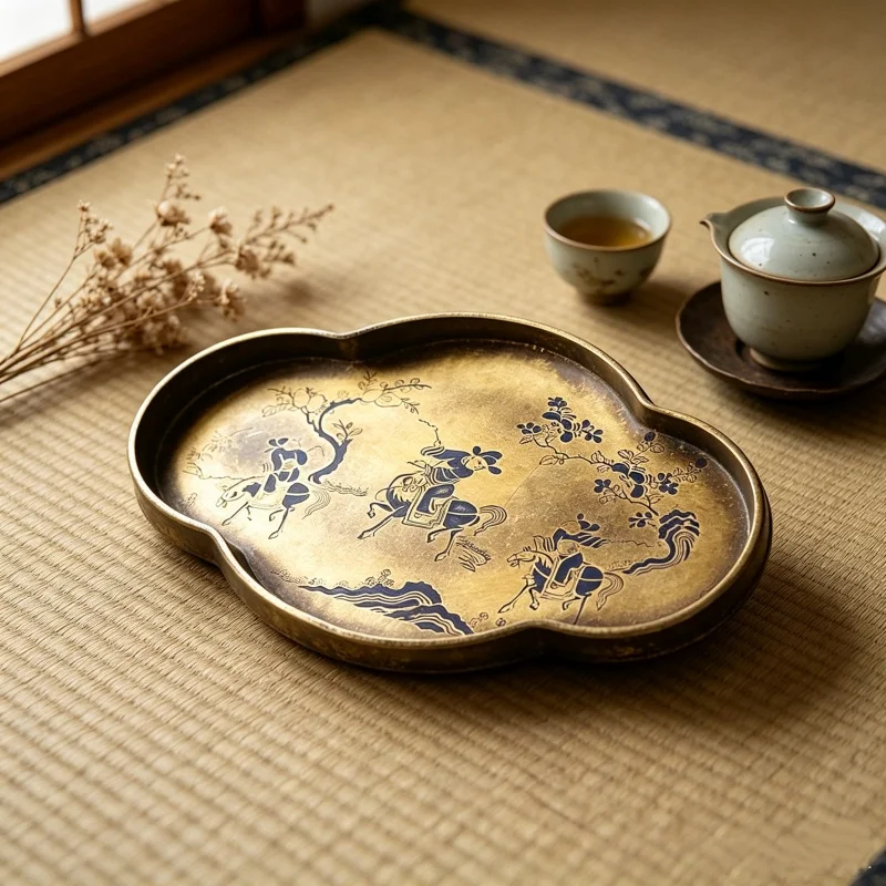 Imitation of Ancient Copper Tea Tray Pure Handmade Lacquer Painting Tray Home Room/study/office/teahouse Tea Ceremony Supplies