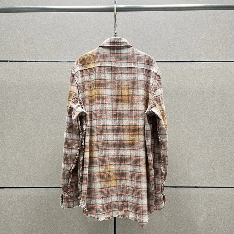 Abbigliamento donna y2k autunno e inverno clashing color plaid baffs edge cotton Women shirts2024 allentato casual large size donna top