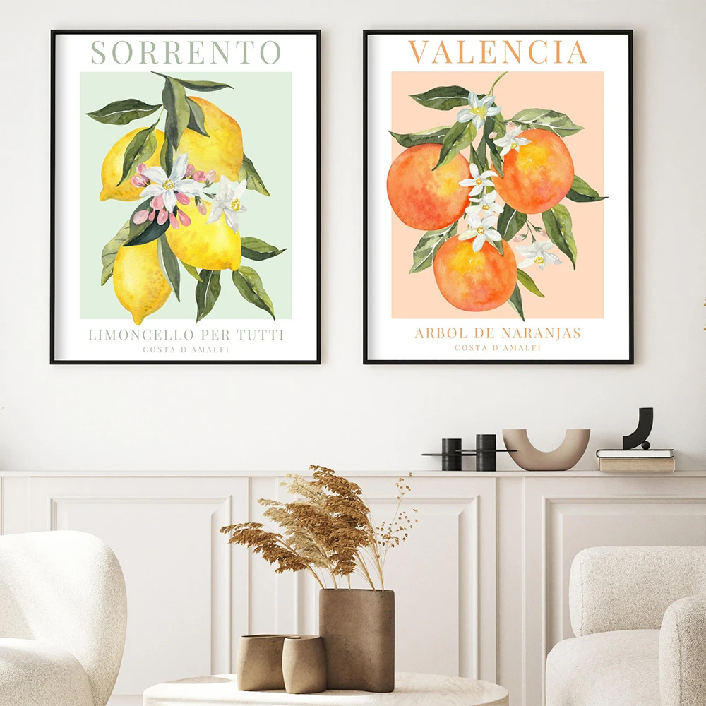 Carteles e impresiones Vintage del mercado de frutas, pintura en lienzo, imágenes de pared, decoración del hogar de cocina, limón, naranja, Sorrento Valencia
