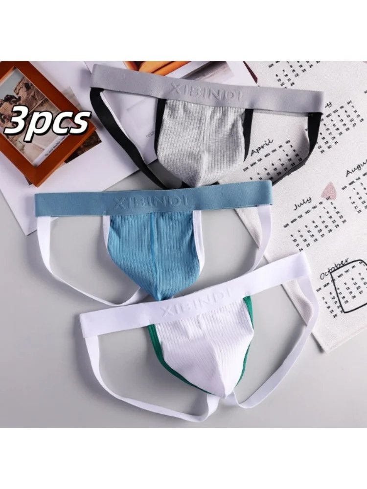 

Комплект из 3 мужских простых однотонных хлопковых дышащих нижнего белья-стрингов, повседневная домашняя одежда, осенние свежие и удобные трусы