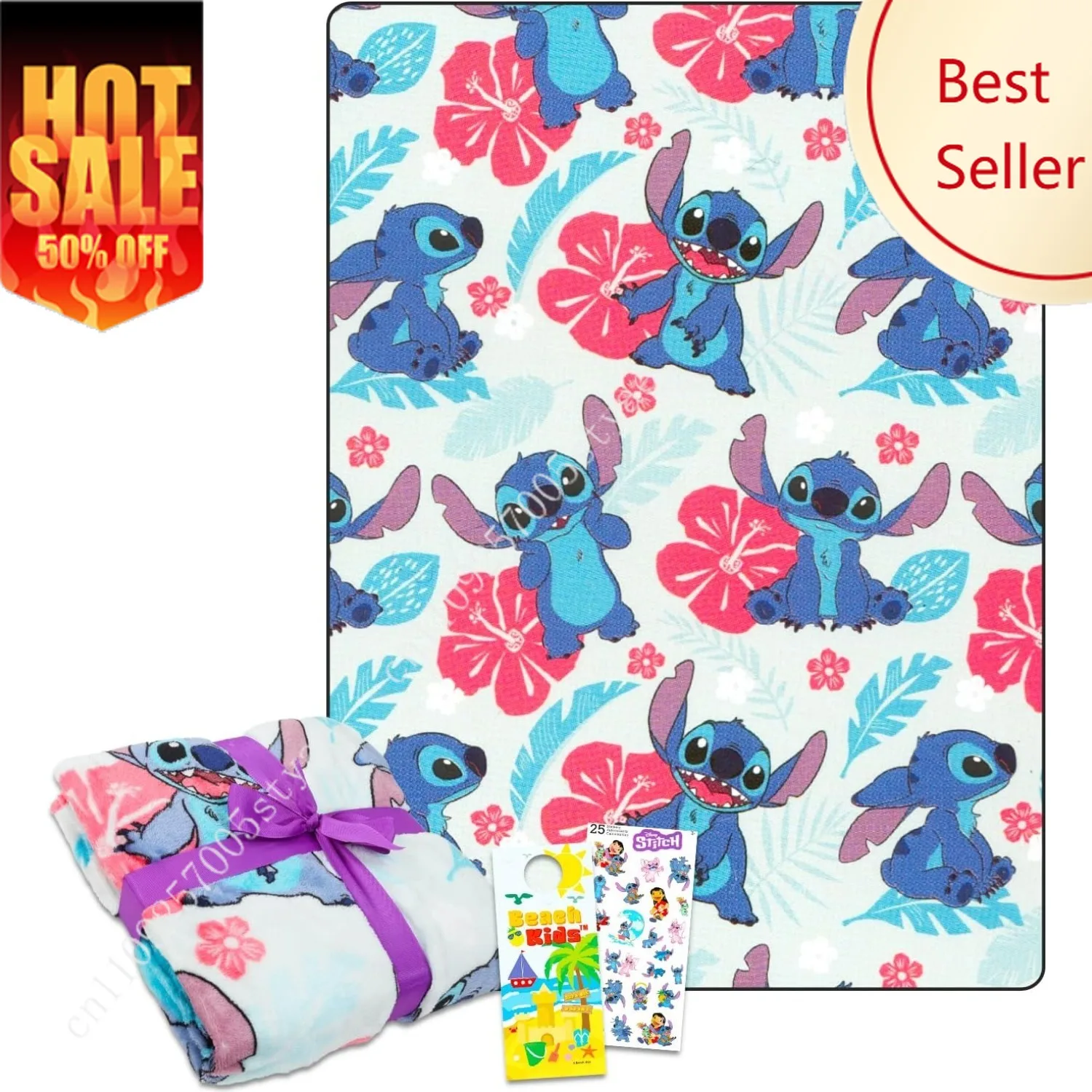 Paquete de manta polar de Stitch de Disney con manta suave de Lilo y Stitch más pegatinas, manta polar de punto más acogedora