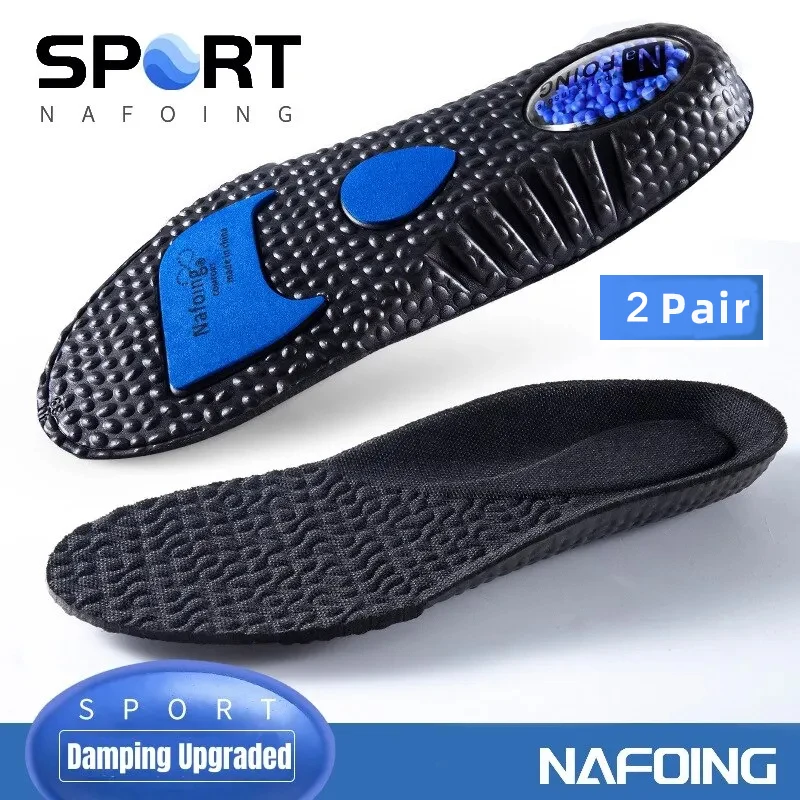 

2Pairs Sports Shock Absorption Insoles EVA Black High Elastic Running Sneaker Pads Rebound Deodorant Comfortable Feet Cushion