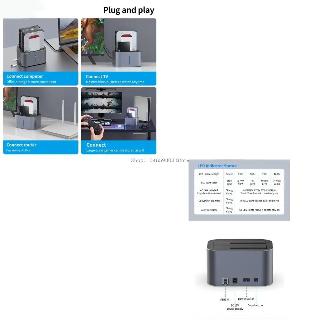 

Алюминиевая док-станция для жесткого диска с двойным отсеком для 2,5/3,5-дюймовых твердых дисков с возможностью простой в режиме