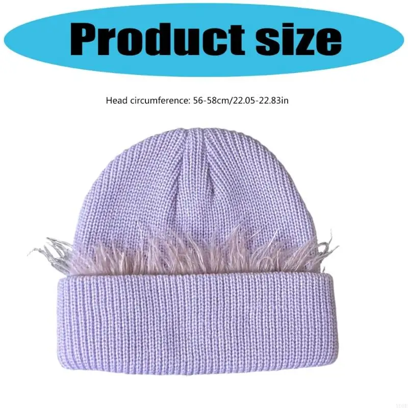 Ostrich Plush Knitted Brimless Hat for Women Men Polyester Winter Pullover Hat For Outdoor Activity Cold Weather Headwear Y08E