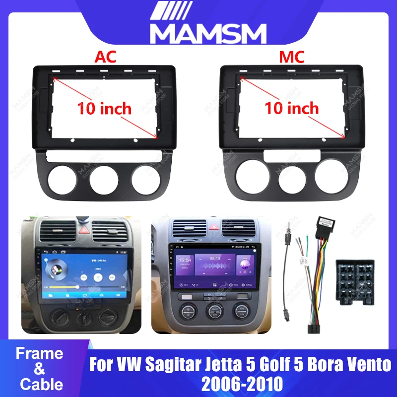 MAMSM For VW Sagitar Jetta 5 Golf 5 Bora Vento 2006-2010 10inch Matt black AC/MC Car Radio Plastic Fascias Panel Dashboard Frame