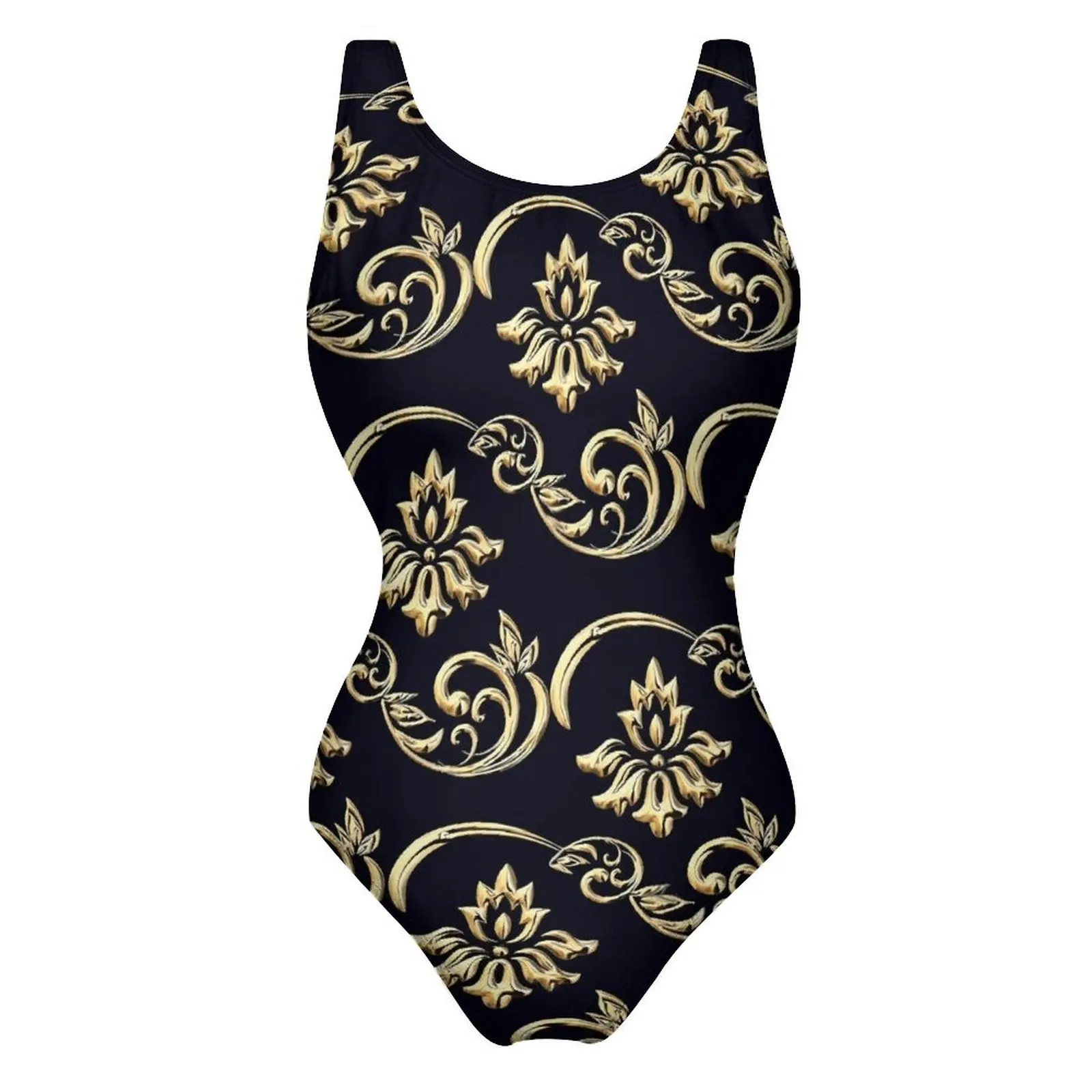 Golden Baroque Swimsuit Retro Floral Swimwear One Piece Holiday Surf Swimsuits Bathing Suits Female Push Up Sexy Beach Wear