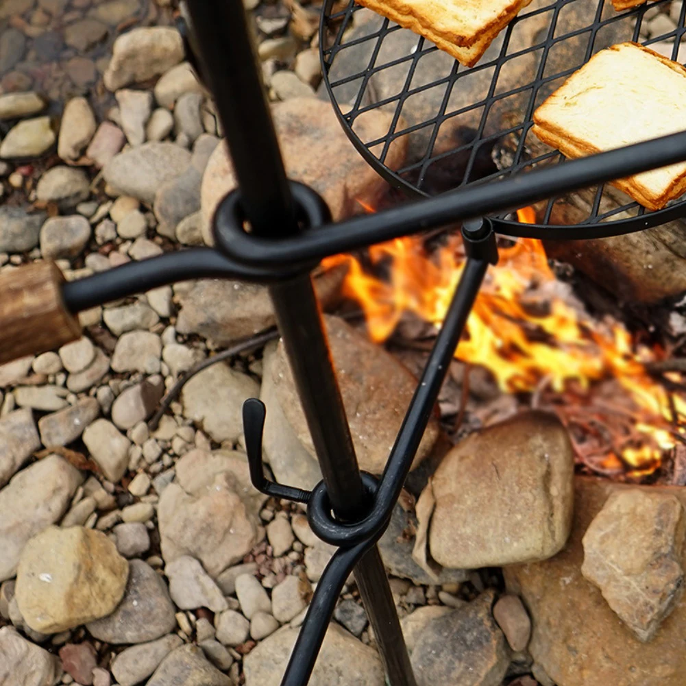 Camping Campfire Grill Round Iron Baking Tray Foldable Barbecue Cooking Grid For Outdoor Picnic Kitchen Grill Grate Accessories