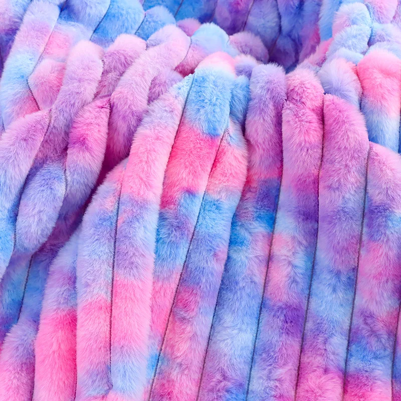 

Tie Dyed Gradient Stripe Plush Fabric Rainbow Color Autumn Winter Thick Clothing Toy Home Textiles Diy Sewing Fabric