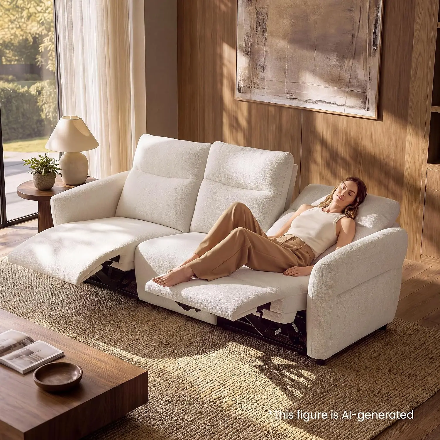 Linnea 95.6" Oversize 3-Seater Manual Reclining Sofa, Beige, Customized 3