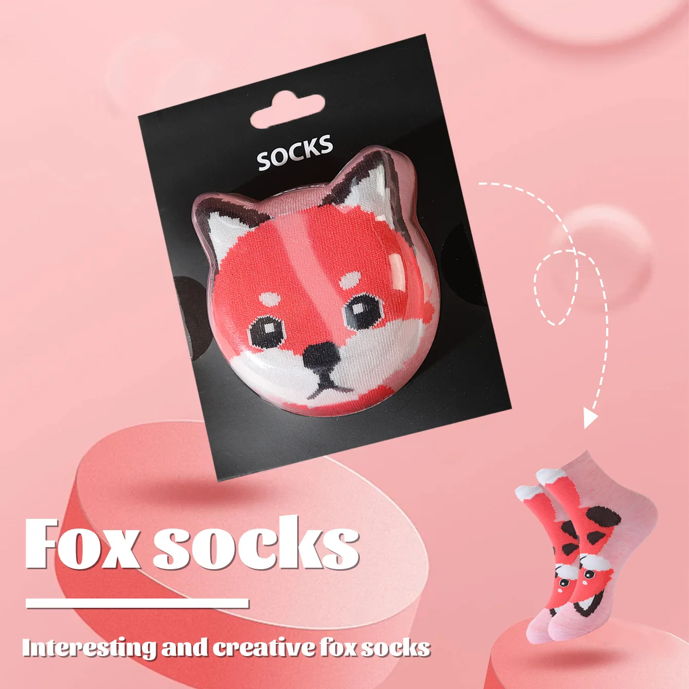 1 pair of unisex mid-calf socks with a novel and interesting animal fox design, gift box socks, creative socks, fashionable and trendy style, comfortable and breathable, suitable for parties, casual wear, Valentine's Day, Halloween, birthdays, Christmas, New Year, Thanksgiving, autumn and winter, all-season style, creative gift box