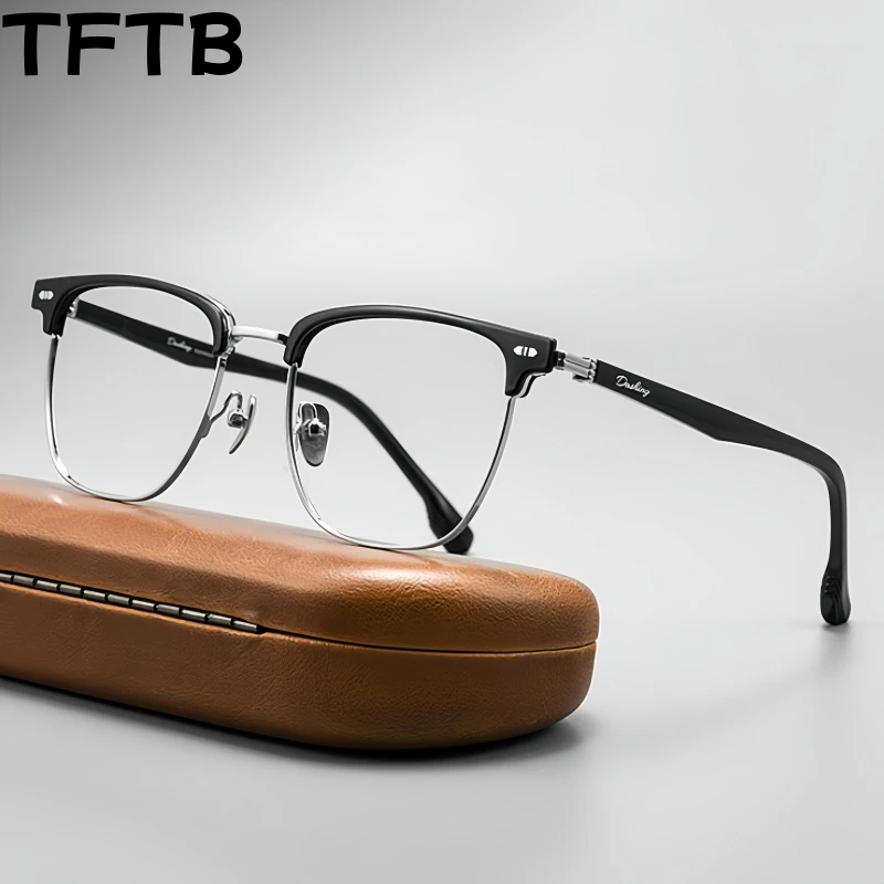 

TFTB Men's Retro Oval Titanium Alloy Glasses Ultra Light Fashion Trend Retouch Face Optical Prescription Eyeglasses Frame BW5101