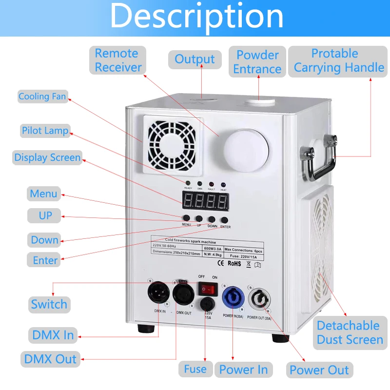 650W เย็น Sparks เครื่องพิเศษ DJ งานแต่งงานอุปกรณ์เวทีไร้สายระยะไกลดอกไม้ไฟเครื่องบาร์เต้นรํา