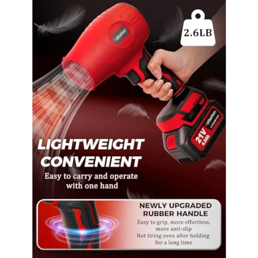 Беспроводная воздуходувка для листьев с 2 аккумуляторами и зарядным устройством в комплекте. Удлиненная насадка. Легкая ручная воздуходувка для листьев. Турбовентилятор для патио.