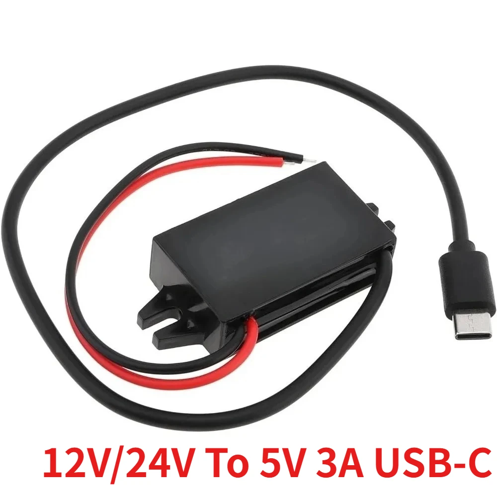 DC To DC 12V/24V To 5V USB-C Buck Converter 3A 15W Type-C Interface Waterproof Buck Power Adapter Compatible With Mobile Phone