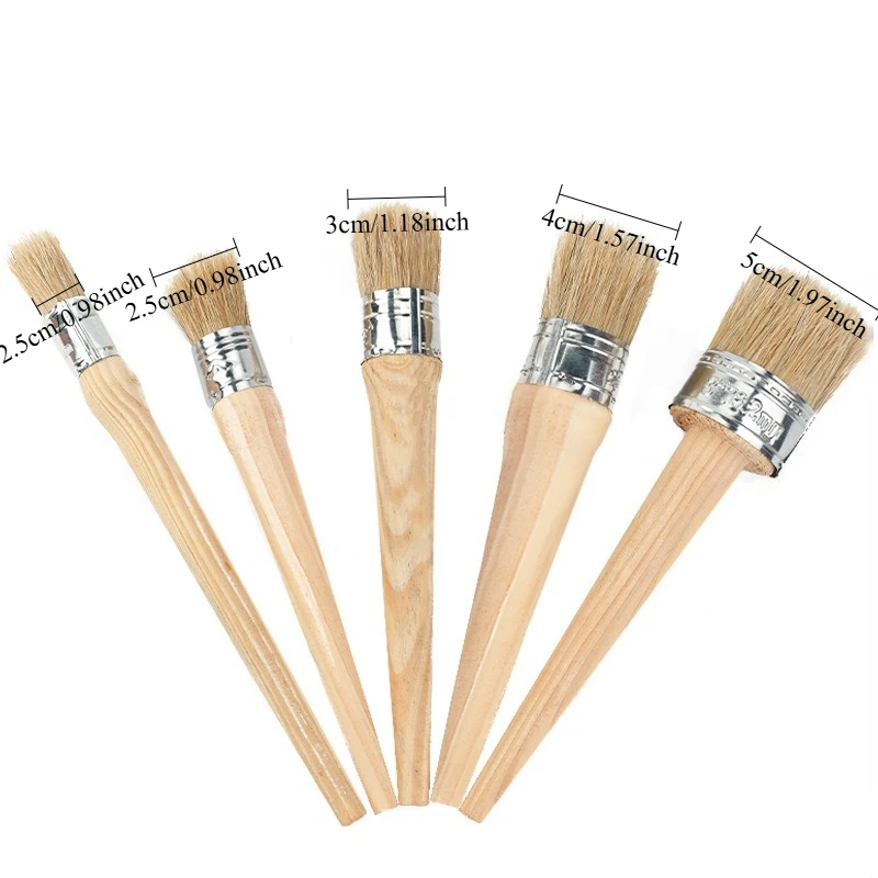 1pc Professional Round Paint Brush For Chalk And Wax - Natural Wood Handle, Soft Beige Bristles, Ideal DIY Folk Art Painting & W