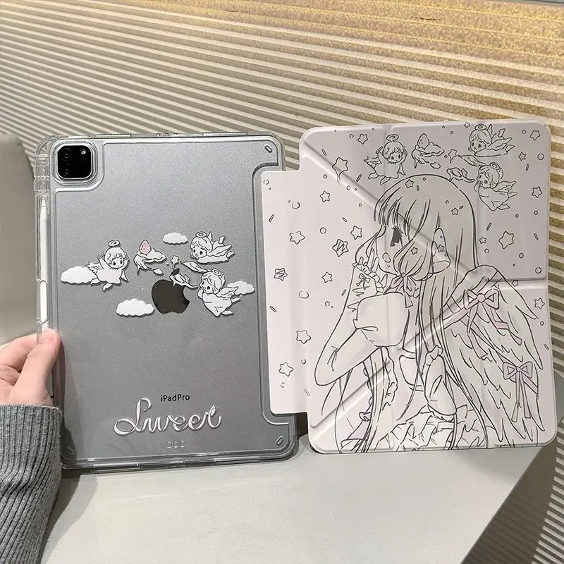 Angel Wings Wave Point Girl Case 3+Y Fold For Samsung Tab S8 S9 S11 FE S6 Lite Tablet Case 10S11/ S8+/ S6Lite/ A78 English Case