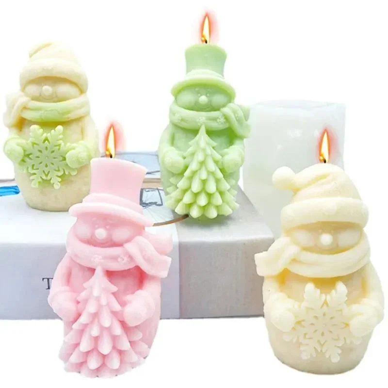 New Cute Hat Scarf Snowman Candle Silicone Mold Hold Snowflake Christmas Tree Plaster Soap Resin Mould HOME Decor Gift