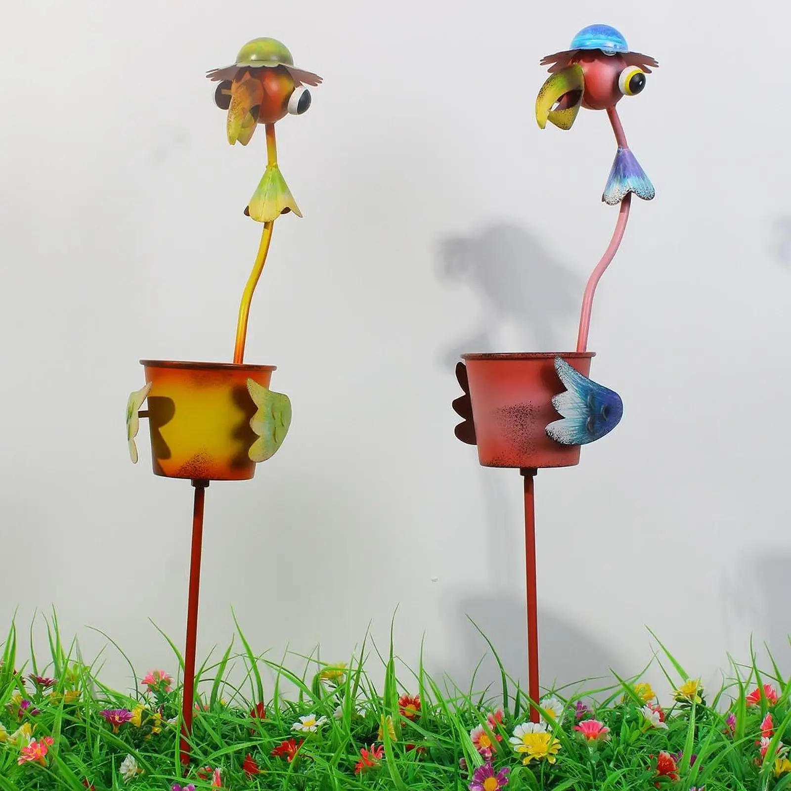 Cute Bird Flower Pot Patio Garden Stake Decoration Handcrafted Multipurpose Yard Flowerpot Planter Statue Sculpture Ornament