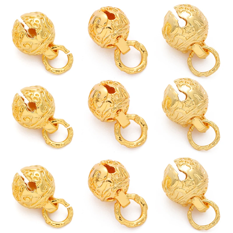 8/10/12mm 18K Gold Plated Copper Jingle Bell Charm Pendant Pet Hanging Bead for Necklace Bracelet DIY Craft Jewelry Making