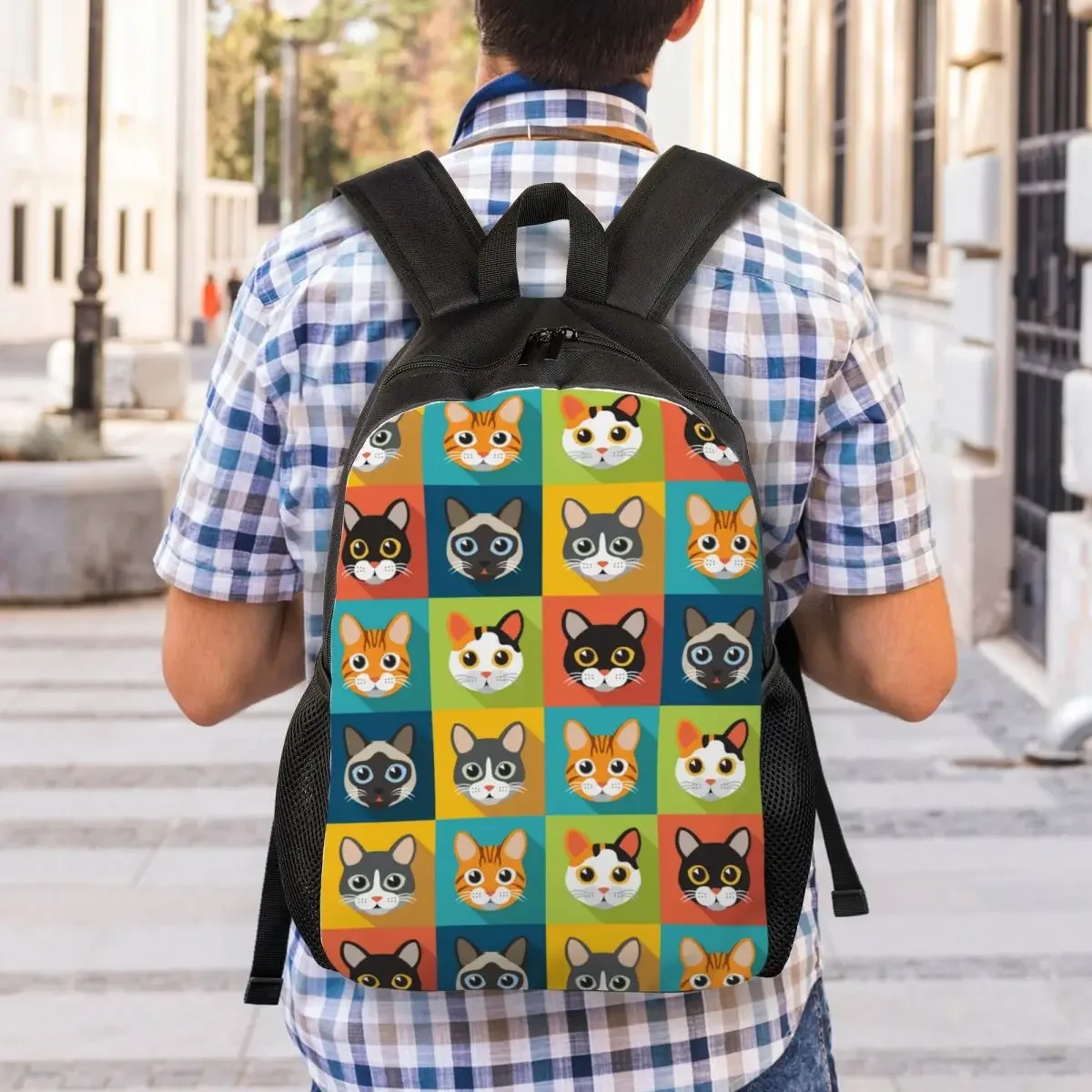 Custom Funny Cute Cats Heads  Pattern Laptop Backpack Women Men Fashion Bookbag for School College Students Bags