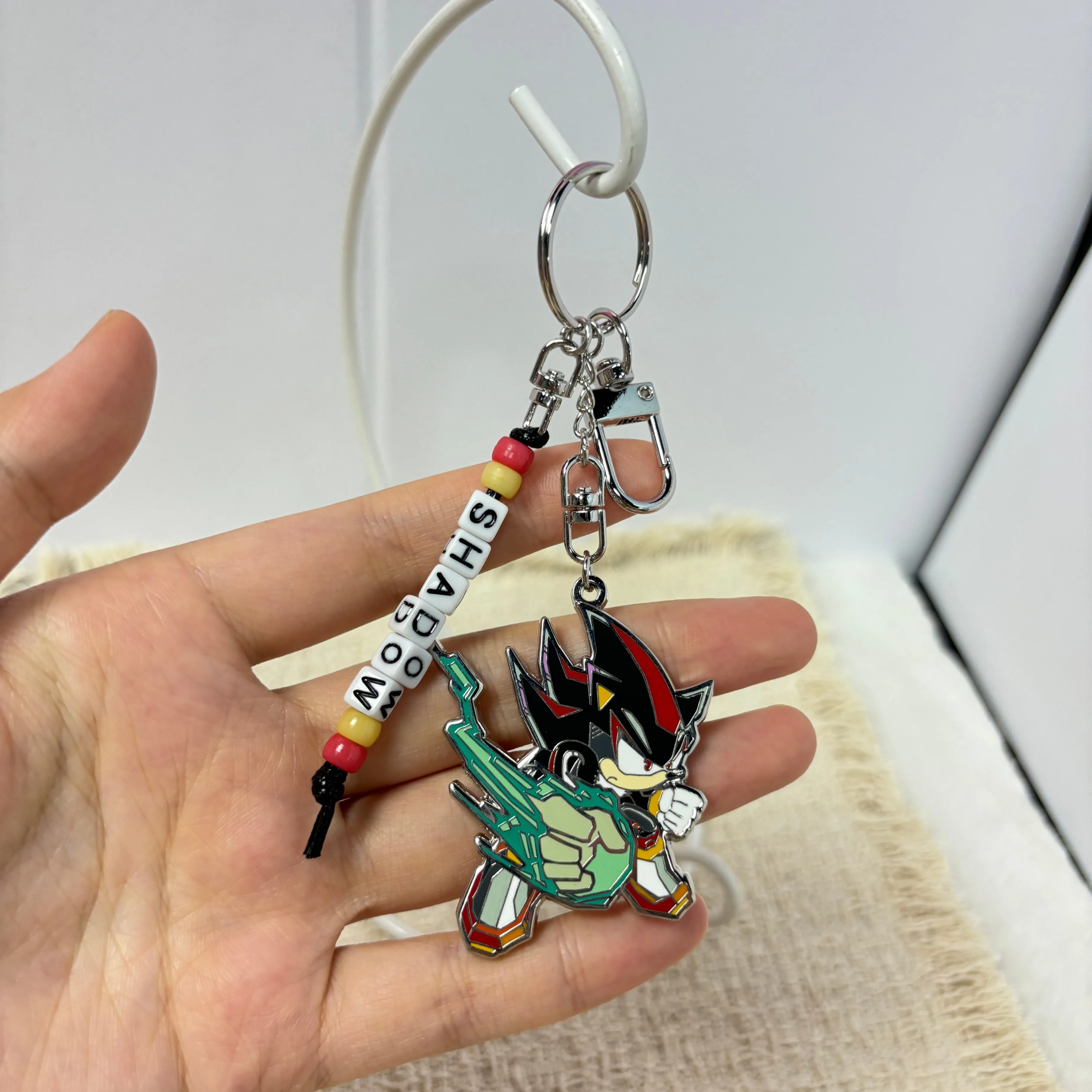 Sonic Metal Bag Charm, Letter Bead Cartoon Pendant Keychain, Cute Backpack Decor Ornament Fashion Bag Accessory - view 4