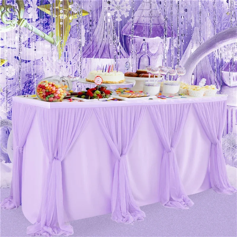 6FT/9/14FT Purple Tulle Table Skirt Wedding Party Tutu Tableware Cloth Baby Shower Gender Reveal Birthday Party Home Decoration