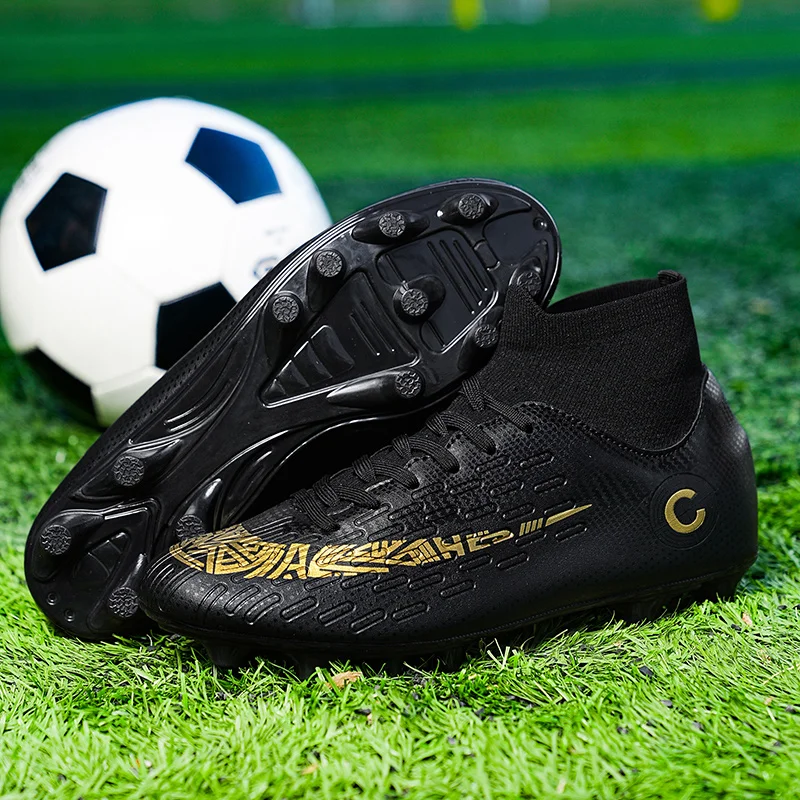 Men Soccer Shoes TF/FG Football Boots Soft Non-Slip Cleats Grass Training Sneakers Male Outdoor High Top Sport Soccer Footwear