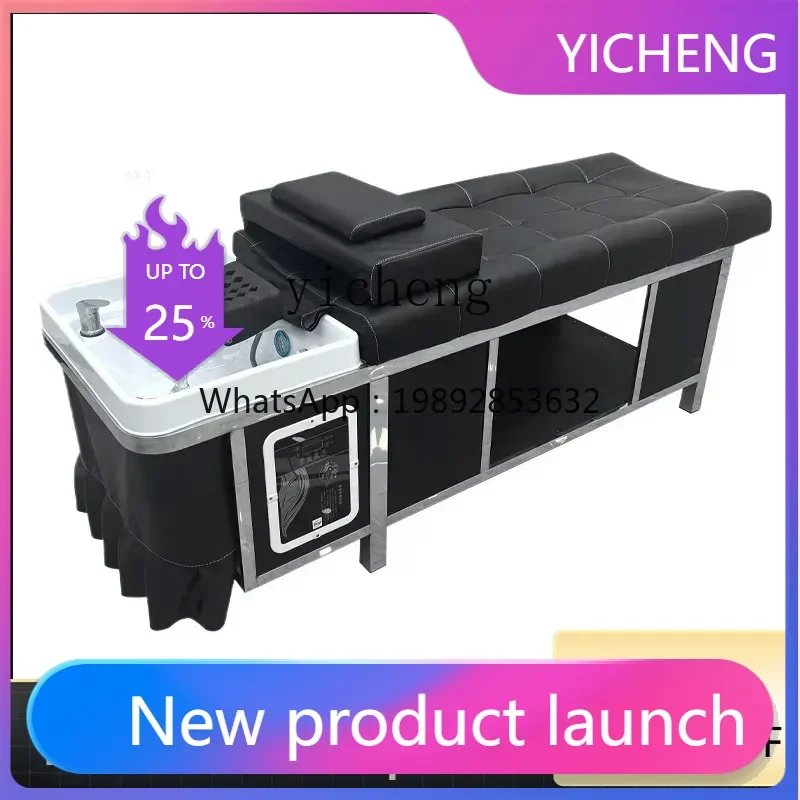 

LYY barber shop shampoo bed fumigation lying flat ceramic basin hairdressing electric massage head treatment bed