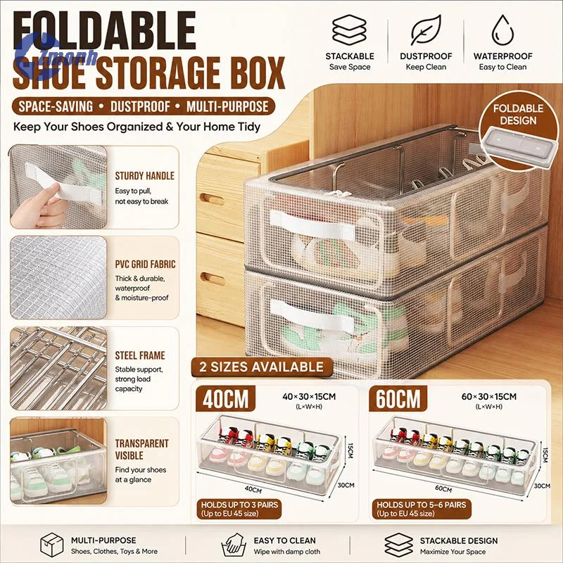 Under Bed Shoe Storage Box Foldable Transparent Dustproof With Handles Stackable Condo Organizer Transparent Thick Storage Box