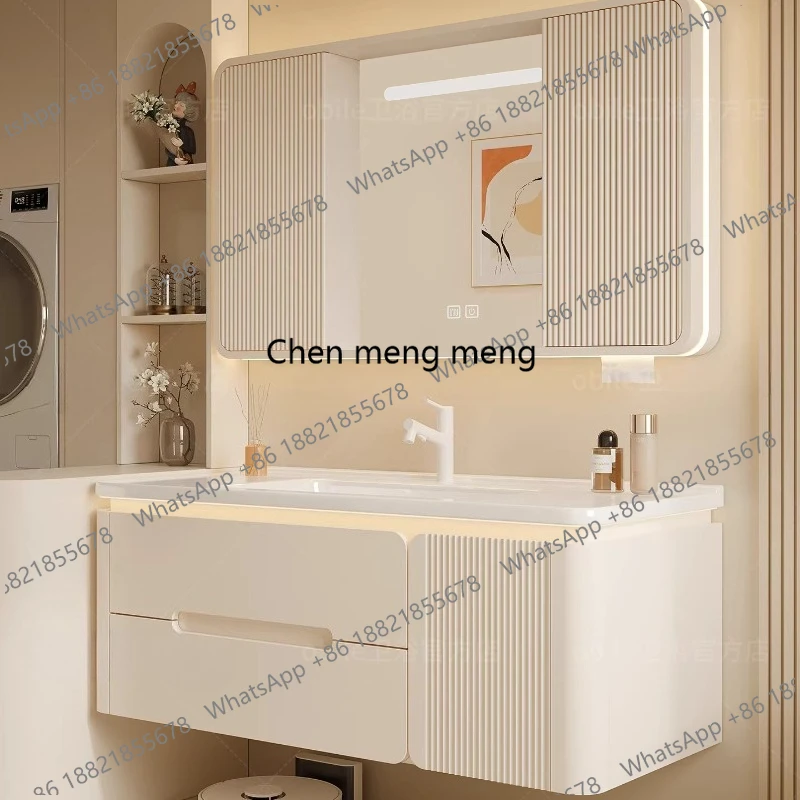

Modern Luxury Ceramic integrated basin bathroom cabinet combination Cream wind, washbasin basin bathroom cabinet combination