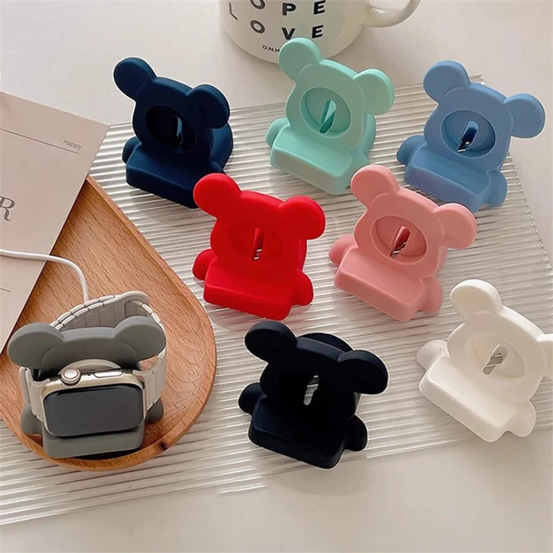 Silicone Charger Stand For Apple Watch Serie 10 8 9 7 6 SE 5 4 For Iwatch Cartoon Cute Candy Color Bear Charging Desktop Holder