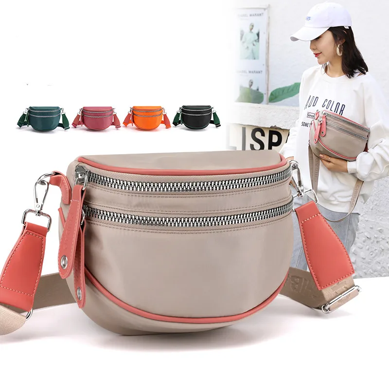 Women 2023 New Nylon Wide Strap Crossbody Bag Vento Marea Saddle Shoulder Bag Quality Waterproof Soft Small Purse Handbags
