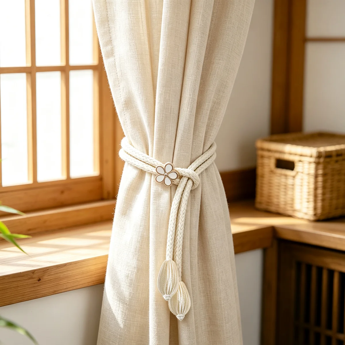 2Pcs Floral Curtain Tiebacks Curtain Holdbacks Flower & Teardrop Pendants Window Drape Buckle for Home Room Decor