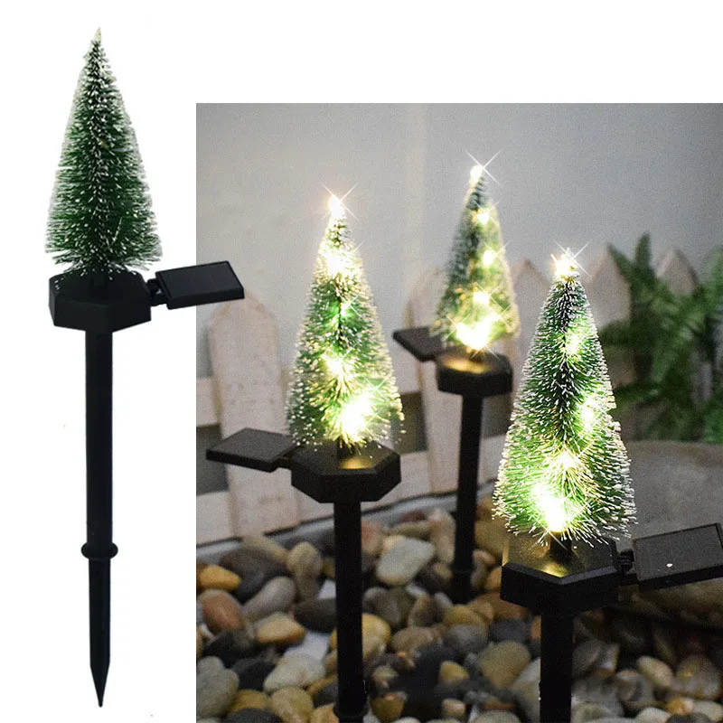 Solar Christmas Tree Garden Lawn Lantern One Drag Three Outdoor Rainproof Courtyard Festival Atmosphere Decorate LED Lamp Lights