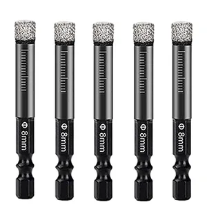 5 adet 6mm / 8mm vakum kaynaklı elmas kuru matkap ucu, altıgen, saplı delik testere, mermer için kesici, granit, seramik karo, cam, taş, delik 8 en çok satılan, matkap ucu 8 mm beton, no. 8