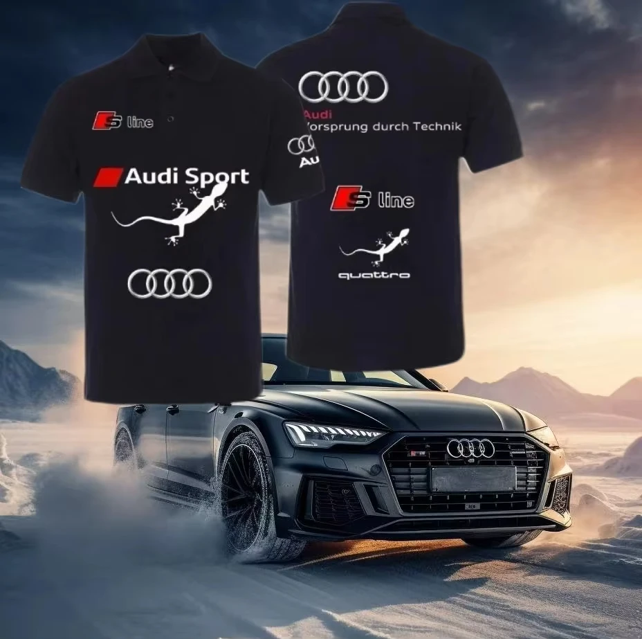

Summer Audi Sports Men's Polo Shirt Black White Red Logo Sports and Leisure 2025 Summer Cotton Breathable Short Sleeves