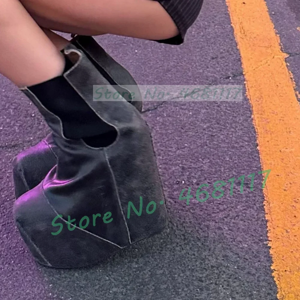 Vintage Platform Chelsea Ankle Boots Women Black Wedges Punk Chunky Heel Shoes Cool Girls Nubuck Leather Round Toe Winter Boots