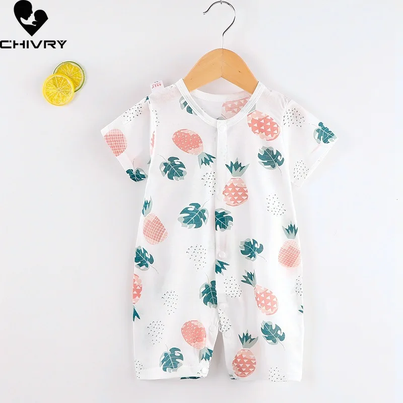 Neugeborenen Baby Jungen Mädchen Strampler Sommer Kurzarm Nette Karikatur Drucken Taste Overall Kleinkind Overall Infant einteiliges Kleidung