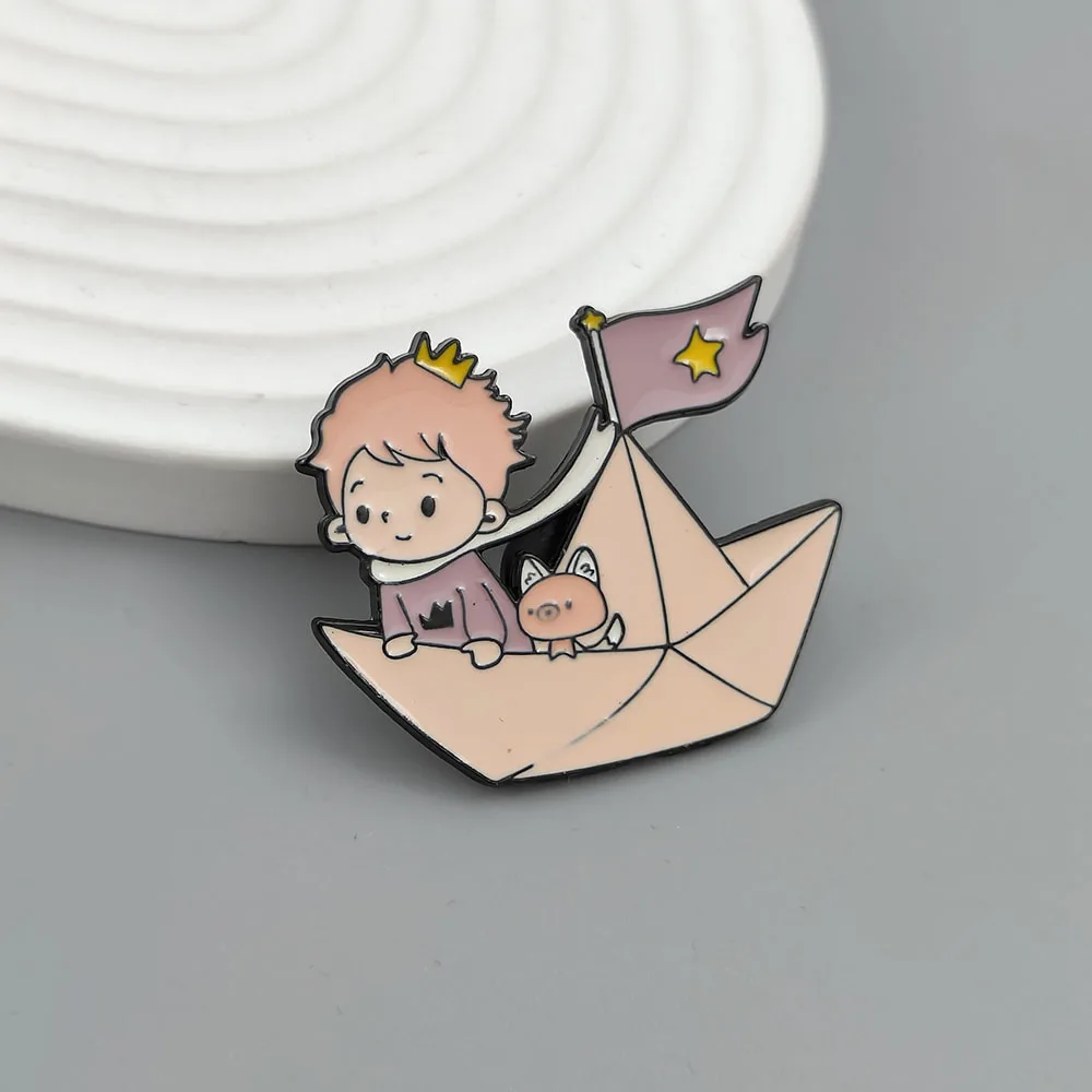 Broche esmaltado do pequeno príncipe dos desenhos animados, pino anti-exposição feminino, acessórios de fixação de cachecol, combinação de roupas de festa de casamento